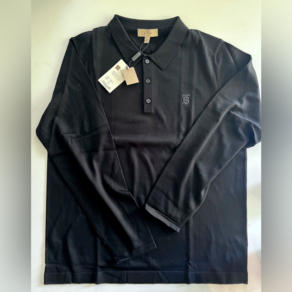 Burberry Black Polo Shirt long sleeve knit with buttons NWT XXL